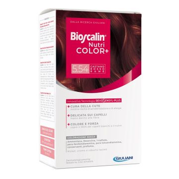 Bioscalin nutricolor plus 5,54 castano rosso rame crema colorante 40 ml + rivelatore crema 60 ml + shampoo 12 ml + trattamento finale balsamo 12 ml